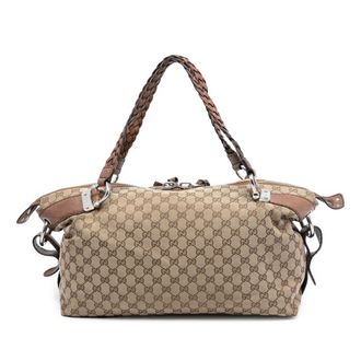 Gucci Pre-owned Womens Medium Gg Canvas Bamboo Bar Tote - Silver Textile - One Size