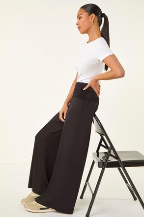Roman Shirred Wide Leg Stretch Trouser