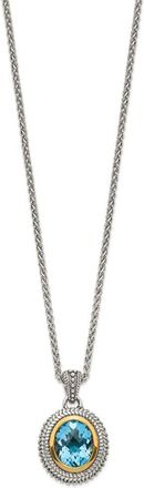 Diamond2Deal Sterling Silver with 14K Accent Oval Light Swiss Blue Topaz Pendant Necklace