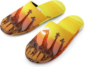 Generic Giraffes Sunset Mens Slippers Flannel Warm House Shoes with Rubber Anti-Slip Sole Slip On for Home Outdoor