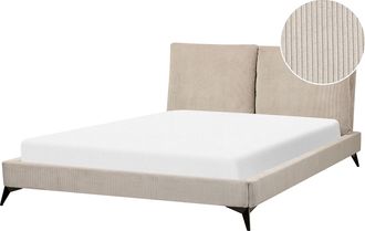 Beliani Cama Con Somier Moderno Tapizado De Pana Somier De Listones Cabecero Acolchado 160 X 200 Cm Gris Pardo Melle