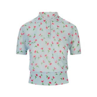 Jil Sander Polo Shirts, female, Blue, Size: XL Floral Polo Top