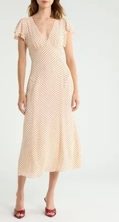 Reformation Frost Dot Flutter Sleeve Maxi Dress in Marilyn Dot at Nordstrom, Size 12