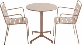 Oviala Mesa de jard&iacute;n y 2 sillones en metal color topo