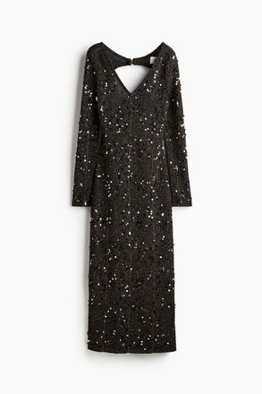 H&M Rippstrick-Kleid mit Pailletten - Schwarz