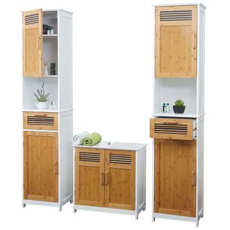 Hhg Hhg - Nunca Usado] Set De Ba&ntilde;o 146, Mueble De Ba&ntilde;o 2x Armario Alto Lavabo Mueble Bajo Bamb&uacute;, Certificado Mvg Blanco