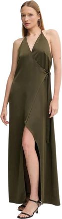 Sandro Ferrone Halterneck Maxi Jurk - Dames - Avondkleed - Groen - M - Leer - Kleedjes