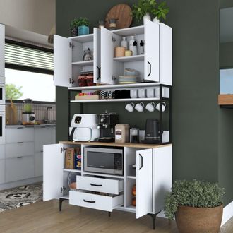 Dmora Credenza Mairago, Aparador 2 Cajones, 5 Estantes, Puertas Abatibles, Correderas, 120x38x199h Cm Blanco