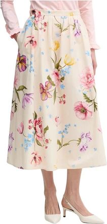 Oui Bloemen A-lijn Midi Rok - Dames - Midirokken - Veelkleurig - S - Katoen - Rokken