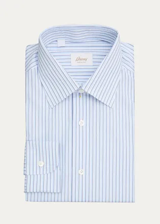 Brioni Mens Striped Cotton Dress Shirt