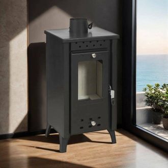 Dmora Dmora - Estufa De Le&ntilde;a Aquino, Chimenea De Le&ntilde;a, Hogar De Le&ntilde;a, Estufa R&uacute;stica, Made In Italy, 39x33 H74 Cm, Negro