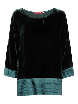 Bianco Levrin velvet pleated-hem top - Green
