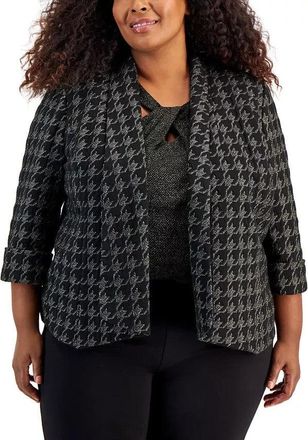 Kasper Blazer Womens 20W Plus Black Houndstooth Open FrontSleeve FTS1276