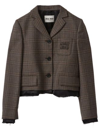 Miu Miu check-pattern wool jacket - women - Wool - 36 - Brown