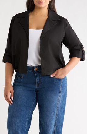 Wit & Wisdom Roll Tab Crop Jacket in Black at Nordstrom, Size 3X