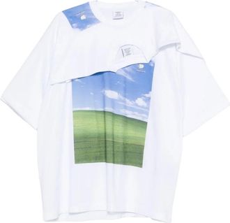 VETEMENTS Tops, Heren, Wit, XS, Wit Landschap Print Gelaagd T-shirt