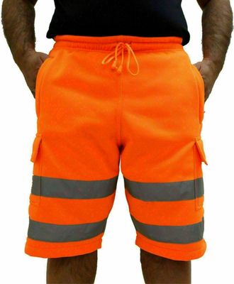 Generic JMA Trading Mens Hi Vis Work Shorts Cargo Multi Pockets Hi Viz Reflective Bands Super Soft Comfortable Fleece Shorts (Medium, Orange) (UK, Alpha, L, R