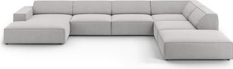 MICADONI Sofá panorámico derecho 7 plazas tela gris claro