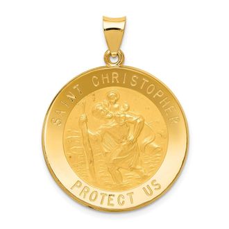 Diamond2Deal 14k Yellow Gold and Satin Hollow Saint Christopher Medal Round Pendant