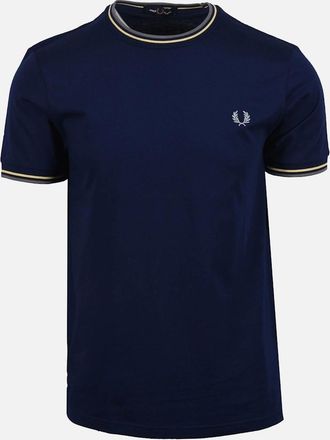 Fred Perry Mens FRED PERRY TWIN TIPPED TSHIRT FRENCH NAVY/GOLD/BLUE - Size: 44
