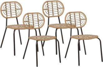 Beliani Beliani - Conjunto de 4 sillas de ratán beige negro natural sintético respaldo trenzado Pratello