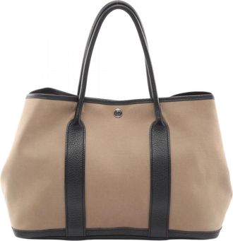 Herm&egrave;s Beige Black Etoupe Gray Toile Officier Negonda Leather Tote Bag (Pre-Owned)