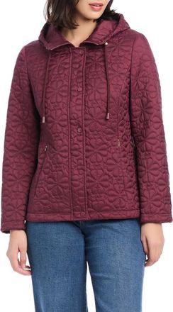 Kate Spade New York water resistant hooded floral quilted short jacket in Blackberrys at Nordstrom, Size Medium