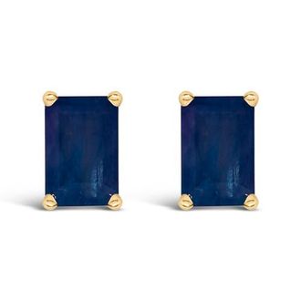 House of Brilliance 14K Gold 6x4MM Emerald Shaped Gemstone Solitaire Stud Earrings in Blue Sapphire | Yellow at Nordstrom
