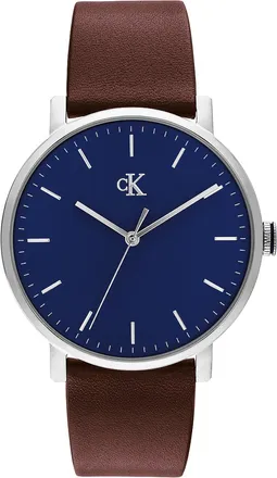 Calvin Klein Mens Minimalist Monogram Leather Strap Watch - Blue - OS