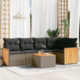 vidaXL Vidaxl - Set De Muebles De Jard&iacute;n 6 Pzas Y Cojines Rat&aacute;n Sint&eacute;tico Gris