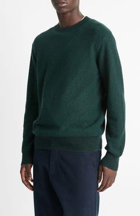 Vince Geometric Jacquard Wool & Cotton Blend Crewneck Sweater in Emerald Bay/Black at Nordstrom Rack, Size Medium