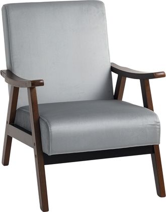 HOMCOM Velvet Armchair With Solid Wood Frame And Thick Padded - Grey | TJ Hughes