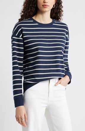 Caslon Stripe Pullover Sweatshirt in Navy Still Ivory Gentry Stripe at Nordstrom Rack, Size Small