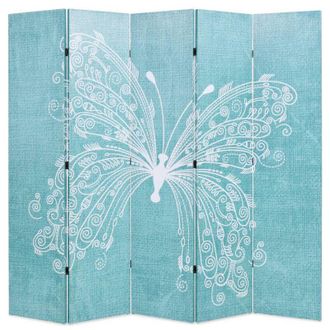 vidaXL Biombo Divisor Plegable 200x170 Cm Mariposa Azul Vidaxl