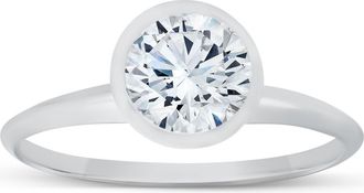 Pompeii3 1Ct Round Cut Diamond Bezel Solitaire Engagement Ring 14k White Gold