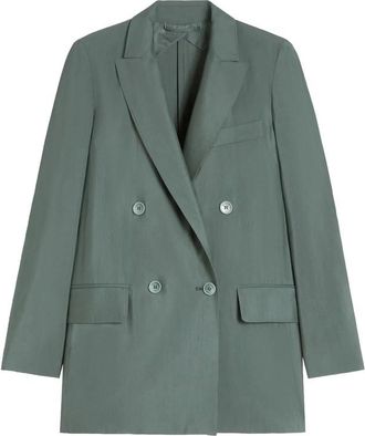 Max Mara Green Solid Notched Lapel Blazer