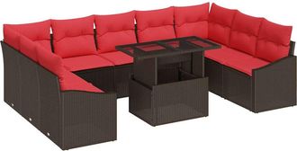 vidaXL Juego De Sof&aacute; 10 Uds. 9-n&uacute;mero De Plazas Marr&oacute;n Y Rojo Vidaxl