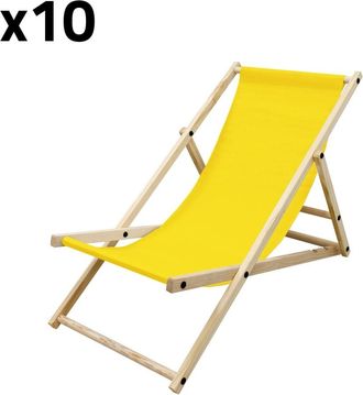 ECD Germany 10xsilla de playa amarilla madera pino tejido oxford carga hasta 120kg