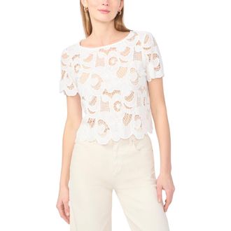 Vince Camuto Short Sleeve Lace Top in Ultra White at Nordstrom, Size Xx-Large