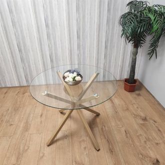 Kosy Koala Dining Table Clear Glass Kitchen Place for 4 Seats, Dining Table Only in Light Brown