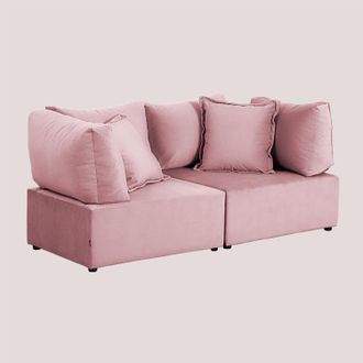 Sklum Sklum - Sof&aacute; Modular De 2 Piezas Con 2 Sillones Esquineros En Terciopelo Kata Rosa Vino