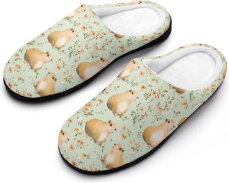 Generic Cute Capybara Flowers Mens House Slippers Memory Foam Washable Cotton Slip on Home Shoes