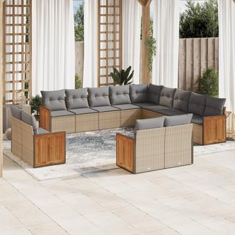vidaXL Set Sof&aacute;s De Jard&iacute;n Con Cojines 13 Pzas Rat&aacute;n Sint&eacute;tico Beige Vidaxl