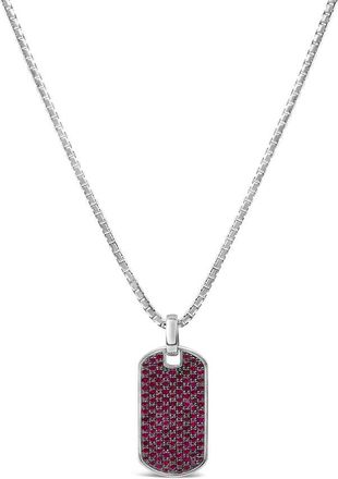 House of Brilliance Mens.925 Sterling Silver Created Red Ruby Dog Tag Pendant Necklace - 22 Inches