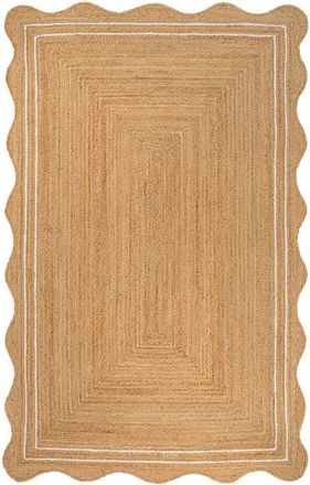 Jonathan Y Designs Seaside Cottage Scallop Edge Jute Area Rug in Natural/white at Nordstrom, Size 3Ft 0In X 5Ft 0In