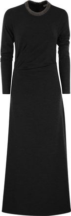 Brunello Cucinelli Brunello Cucinelli Womens Draped Dress In Stretch Virgin Wool Jersey With Precious Collar - Black - Size X-Small