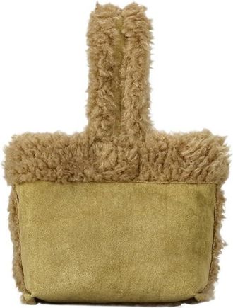 Generic Suede Leather Handbag Lamb Fur Double Sided Bag For Women Casual Travel(Small Green)