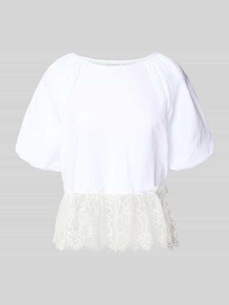 Rich & Royal T-Shirt mit Spitze und Ballon&auml;rmeln in Weiss, Gr&ouml;&szlig;e XS