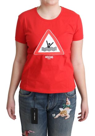 Moschino Womens Short Sleeve Graphic Tee - Red Cotton - Size EU 38 (Womens)