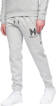 Henleys Mens Designer Fleece Jogging Bottom Jog Pants Classic Logo Tracksuit Bottoms Cuffed Closed Cuff with Drawcord Waist Basic Core Sweatpants Lounge Grey 